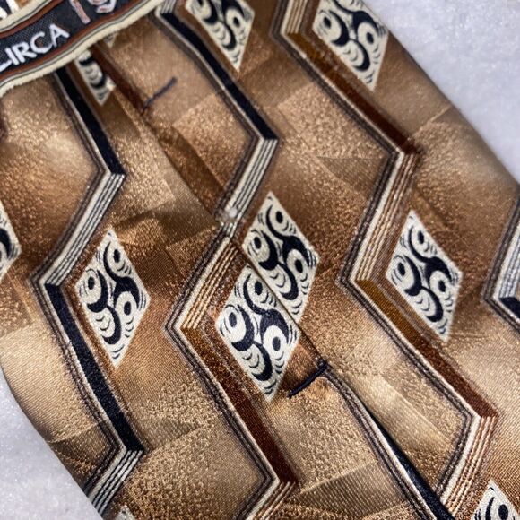 Circa 1940 Men Silk Geometric Abstract Art Neck Tie Gold 62x4 Zig Zag Vintage - Picture 9 of 9